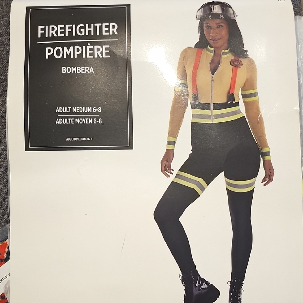 NWT Firefighter Costume suit Badge Set Halloween Adult Medium 6/8 Holiday Party